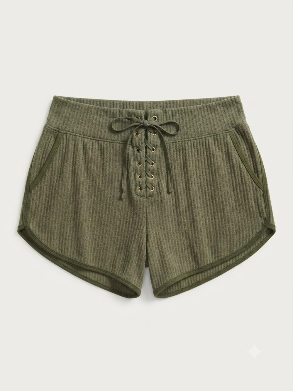 Free People Olive Ribbed Lace-Up Athletic Shorts